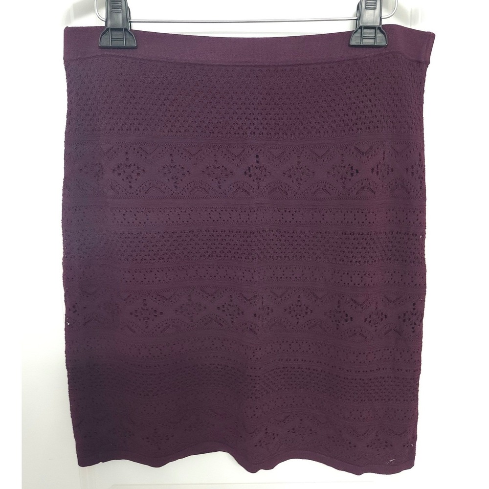 White House Black Market Plum Purple Pointelle Knit Mini Skirt LP Large Petite - Picture 7 of 10